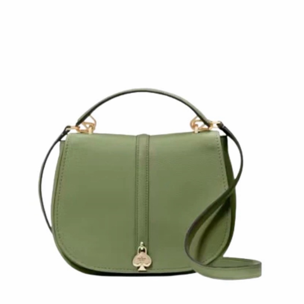 NWT Kate Spade Kayla Saddle Handbag Cedar Pebbled Leather KL025
